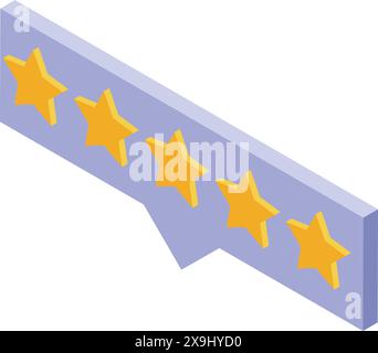 Isometric vector of a fivestar rating icon with one missing star on a lavender background Stock Vector