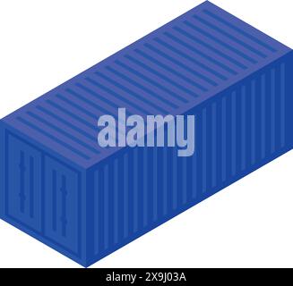 Vibrant isometric vector illustration of a standard blue shipping container Stock Vector