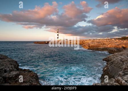 Cap d'Artrutx lighthouse, 1858. Cabo de Artrutx. Ciutadella. Menorca. Balearic islands. Spain. Stock Photo