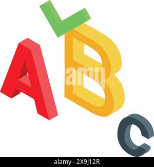 Vibrant 3d rendered letters a, b, and c, perfect for educational graphics Stock Vector