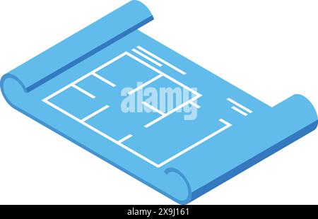 Detailed isometric blue architectural blueprint digital illustration on a blue background for construction project planning and design by professional architect Stock Vector