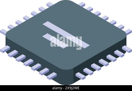 Isometric cpu chip icon technology concept with circuit and semiconductor processor design illustration in vector, representing modern computing hardware and electronic components on a motherboard Stock Vector
