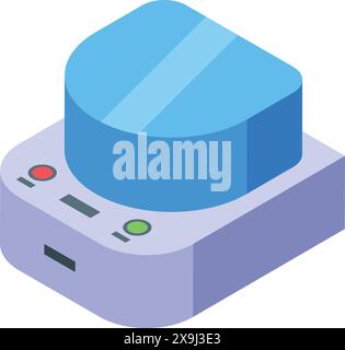 Colorful isometric vector graphic of a push button on a control panel Stock Vector