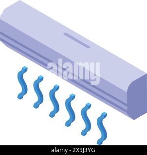 Isometric vector illustration of a modern air conditioner emitting cold air symbols Stock Vector