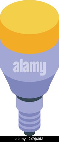 Isometric vector illustration of an led light bulb with yellow and purple tones Stock Vector