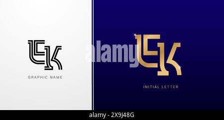 EK initials letters monogram logos designs symbol for business cards elements, branding company identity, advertisement material golden foil, collage Stock Vector