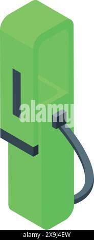 3d illustration of a modern green electric vehicle charger with a plug Stock Vector