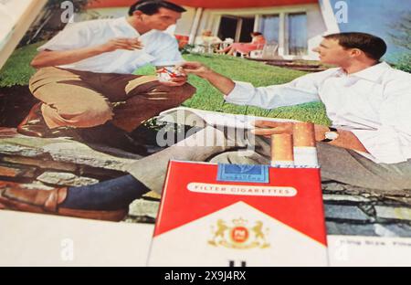 Viersen, Germany - May 9. 2024: Old german retro magazine Marlboro cigarettes advertsing from 1962 Stock Photo