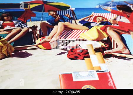 Viersen, Germany - May 9. 2024: Old german retro magazine Milde Sorte cigarette advertsing with mediterranean beach life from 1965 Stock Photo