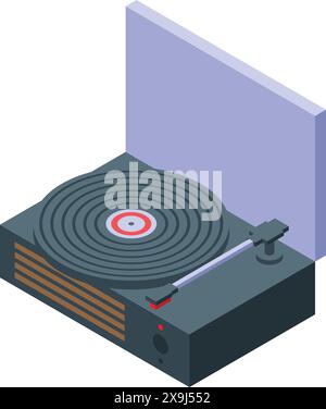 Detailed isometric graphic of a classic record player, perfect for musicthemed designs Stock Vector