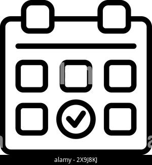 Minimalist black and white simplified calendar icon graphic with checkmark. Date. Event. Schedule. Reminder. Deadline. Appointment. Organizer. Planning. Time. And management concept. Suitable for web Stock Vector