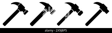 Hammer icons set. Black hammer logo icon in flat design. Vector illustration. Stock Vector