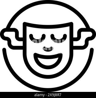 Minimalist black and white comedy theater mask icon in simple minimalist design, representing the performing arts and theatrical entertainment with a classic symbol of humor and laughter Stock Vector