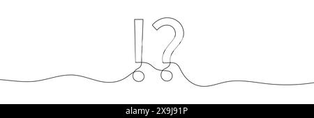 Continuous single line drawing of a question mark and an exclamation mark. Editable line Stock Vector
