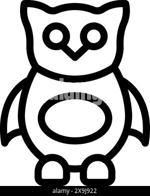 Black and white line art of a cute cartoon owl standing attentively Stock Vector