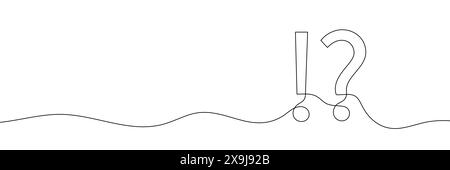 Continuous single line drawing of a question mark and an exclamation mark. Editable line Stock Vector