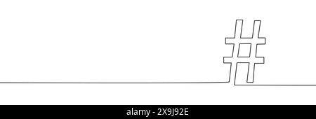 The hashtag symbol is drawn in one continuous line. Line art, outline, single line silhouette. Editable line. Stock Vector