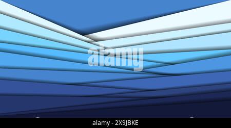 illustration features overlapping, gradient blue stripes creating a sense of depth and movement. The varying shades of blue transition smoothly from Stock Vector