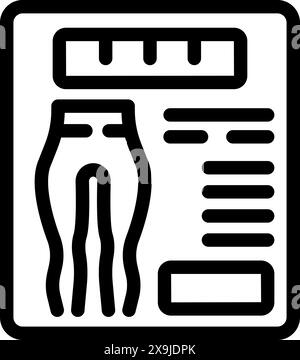 Black and white icon for a digital shopping app featuring clothing size and measurements Stock Vector