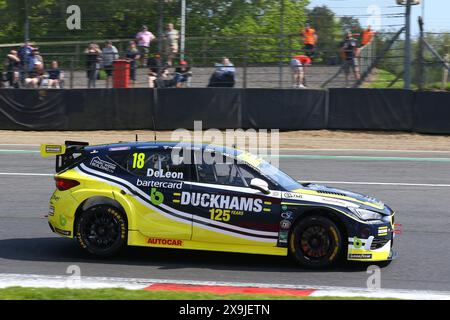 Daryl De Leon - Duckhams Racing with Bartercard -  driving Cupra Leon number 18 in the 2024 Kwik Fit BTCC at Brands Hatch in May 2024 Stock Photo