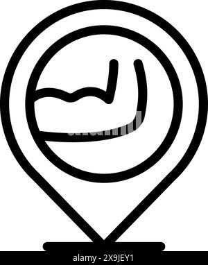 Fitness gym location pin icon with muscle and bicep symbol on map marker for health and workout navigation in a healthy lifestyle vector illustration design Stock Vector