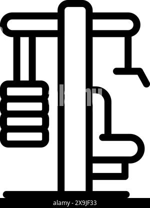 Simplified line art icon of a vertical dumbbell rack with weights, in a bold black and white Stock Vector