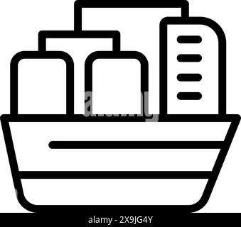 Cargo ship line icon for global maritime transportation and logistics industry, black and white simple illustration for import and export trade, vector artwork for worldwide freight distribution Stock Vector