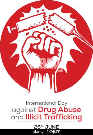 June 26 International Day Against Drug Abuse typography lettering on black background. World Anti-drug Day vector Stock Vector