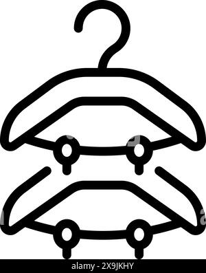A black and white vector icon featuring a stack of three clothes hangers Stock Vector