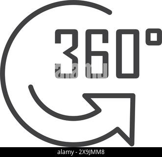 360 degrees icon in flat style. Rotate symbol vector illustration on isolated background. Angle view sign business concept. Stock Vector