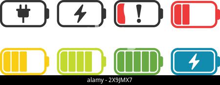 Alkaline battery set icon in flat style. Different size accumulator vector illustration on isolated background. Accumulator recharge sign business con Stock Vector