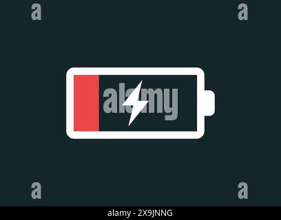 Low battery icon in flat style. Battery charging process vector illustration on isolated background. Accumulator recharge sign business concept. Stock Vector