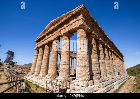 The ancient Doric Temple at Segesta, Sicily Stock Photo