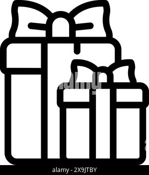Black line icon of two gift boxes with decorative bows Stock Vector