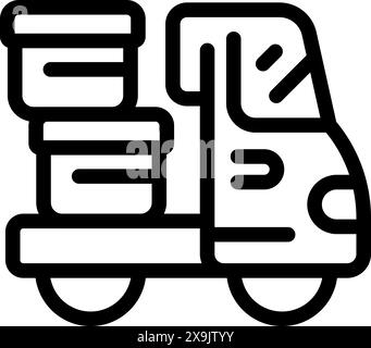 Black and white line art vector illustration of a food delivery truck icon for transportation and logistics service Stock Vector