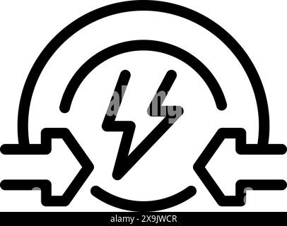 Black line icon depicting electrical energy and recycling concept Stock Vector