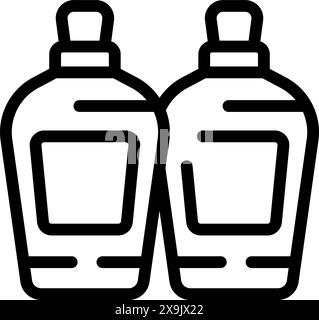 Line art icon of two laundry detergent bottles side by side in a simple black and white illustration Stock Vector