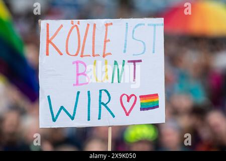 Demonstration Rechtsextremismus stoppen , Zeichen für Demokratie Teilnehmer bei der Demo, Kölle ist Bunt Demonstration Rechtsextremismus stoppen , Zeichen für Demokratie Bundesweite Initiative, um Bürger/Bürgerinnen zur Teilnahme an der Europawahl zu Motivieren. Deutzer Werft, Köln, 01.06.2024 Köln Deutzer Werft NRW Deutschland *** Demonstration Stop right-wing extremism , Sign for democracy Participants at the demonstration, Kölle ist Bunt Demonstration Stop right-wing extremism , Sign for democracy Nationwide initiative to motivate citizens to take part in the European elections Deutzer Werf Stock Photo