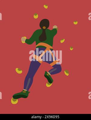 Vector isolated illustration of a girl on a climbing wall. Training for climbers. Stock Vector