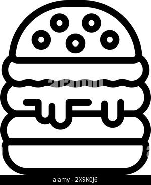 Simplistic line drawing of a stacked burger, in black and white, suitable for menu icons Stock Vector
