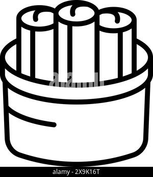 Line art drawing featuring an overhead view of a cigarette pack with several cigarettes visible Stock Vector