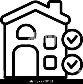 Linear house icon with checklist marks, symbolizing property evaluation or inspection Stock Vector