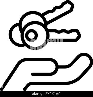 Simple line art icon showing a hand presenting a set of keys, depicting access, trust, or property concept Stock Vector