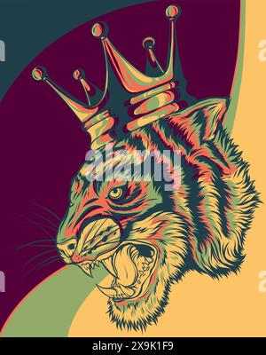 vector illustration of Head of a lion with a crown Stock Vector