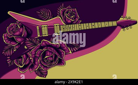electric guitar with roses. Vector isolated on white background. Stock Vector