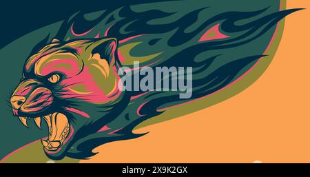 vector illustration of puma head with fire flames Stock Vector
