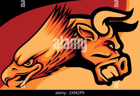 vector illustration of bull and eagle head Stock Vector