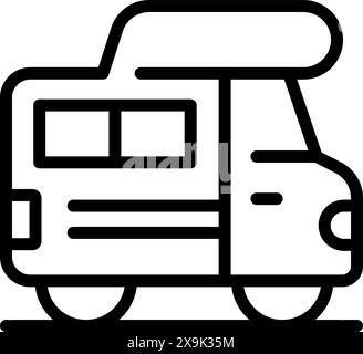 Black and white line drawing of a camper van, suitable for use as an icon or logo Stock Vector