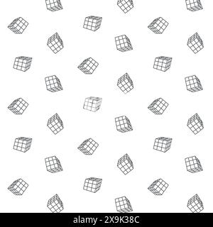 Rubik's cube pattern on a white background, vector graphics of a toy for the mind. Children's game print for textile and paper Stock Vector