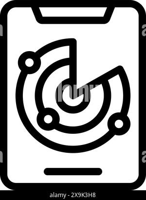 Modern digital radar screen icon illustration for mobile device technology with vector design in black and white. Perfect for use in uiux design, electronic monitoring, and satellite positioning Stock Vector